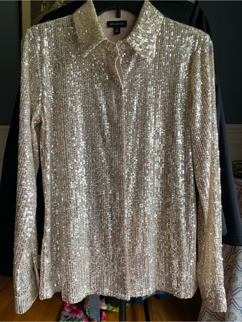 The Limited Sequin Collared Top - Shimmery Champagne Size Small